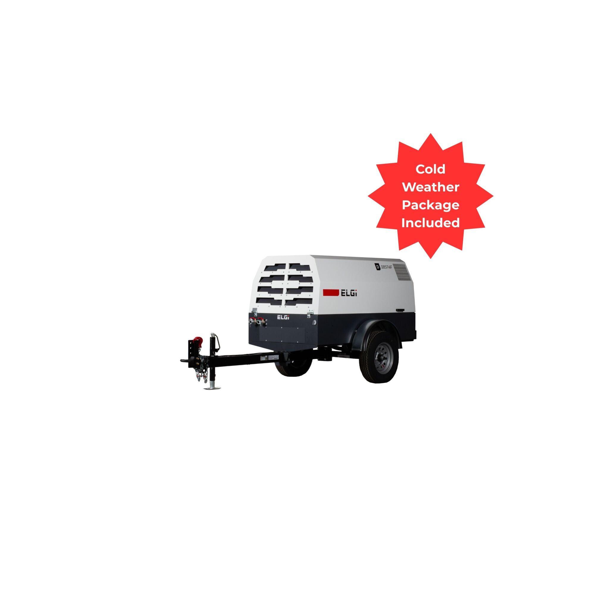 ELGI Trailer Mount Portable Screw Air Compresor, 185 cfm@ 100 PSI  with Cold Weather Package,Model#  D185T4F-PCWP